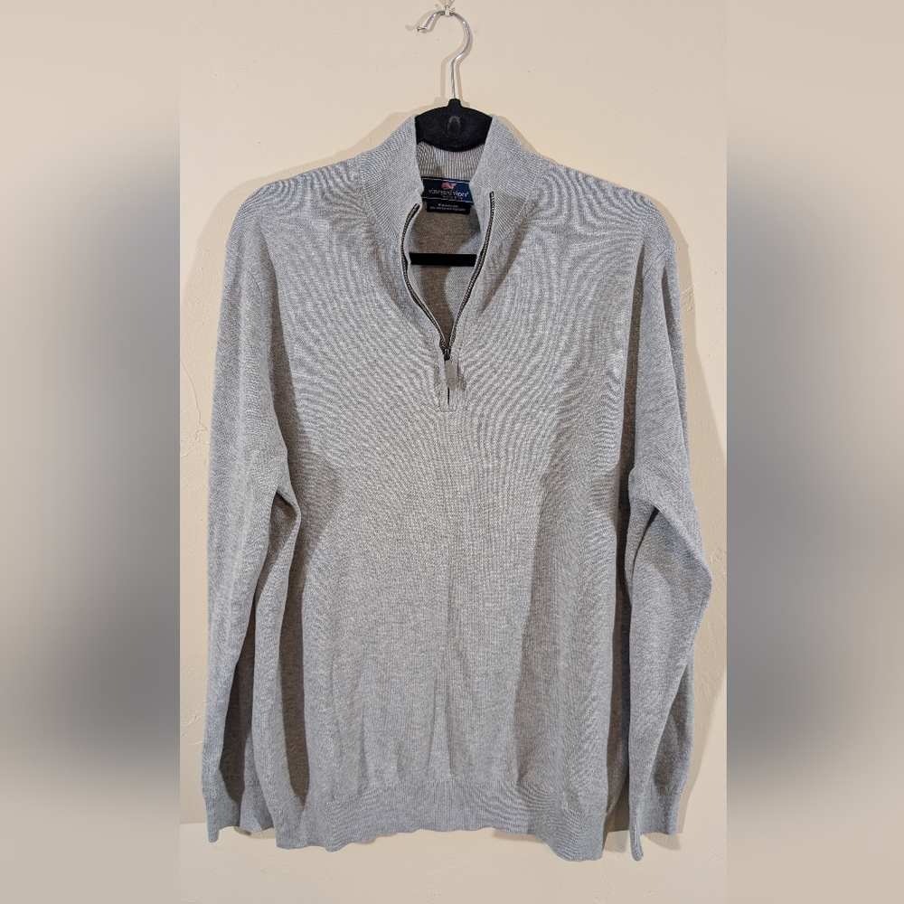Vineyard Vines Men's Quarter Zip Sweater Grey Large Cotton Cashmere Blend